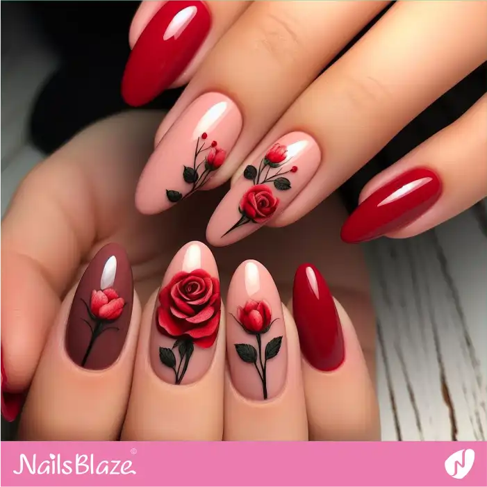 Pink and Red Flower Nail Art | Valentine Nails - NB2114